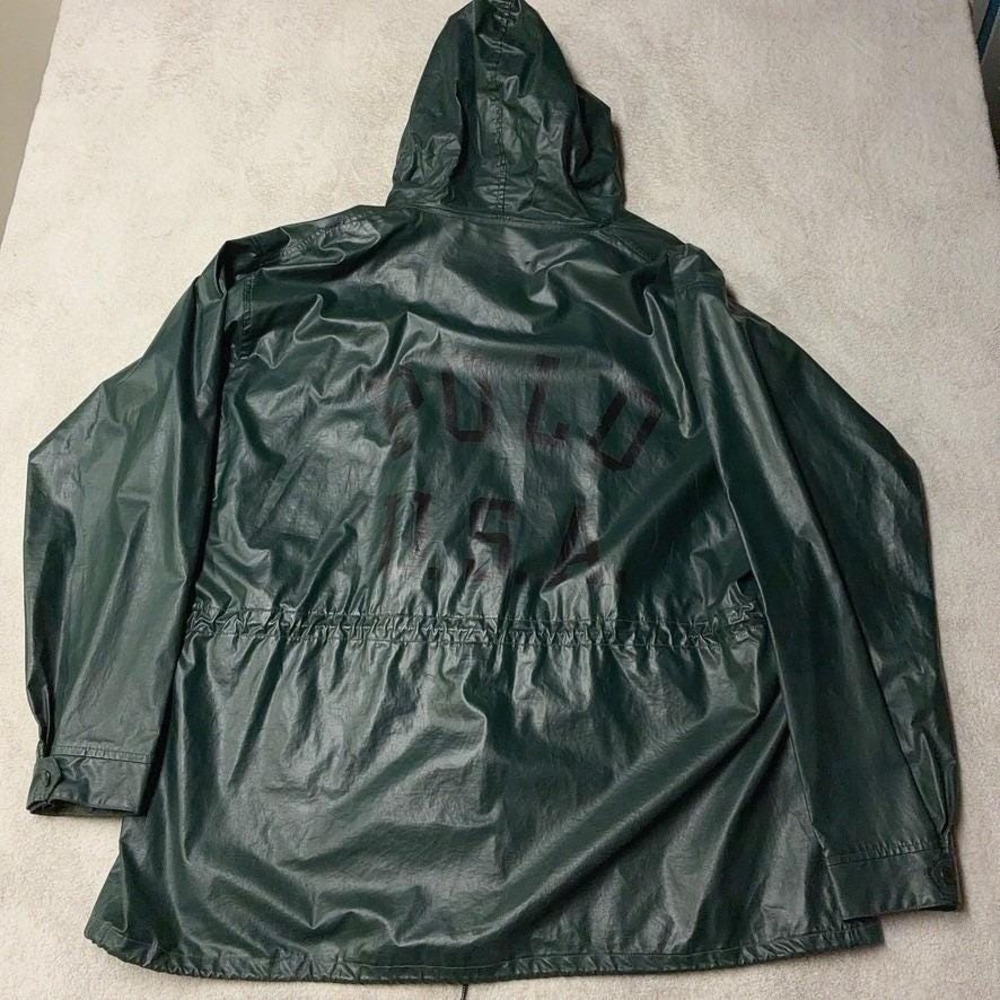 Rare Vintage 90s Polo Sport Trench Coat Jacket Spellout Green Made in USA Men XL